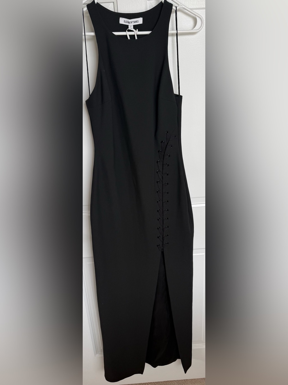 Elizabeth and James Black Maxi Column Dress Lace-Up Side Slit Size 4